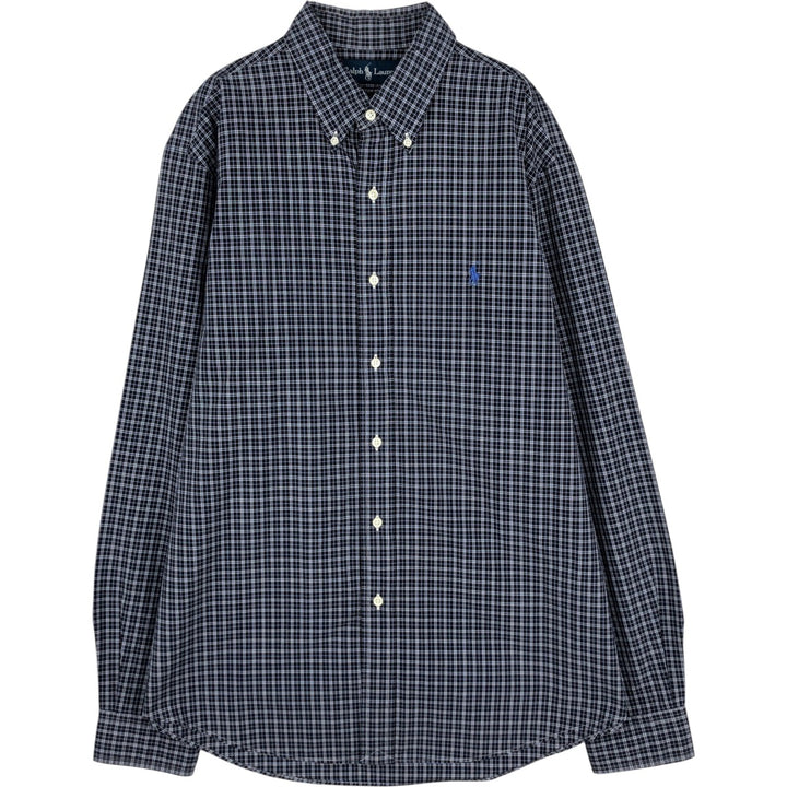 Ralph Lauren CUSTOM FIT long sleeve button down check shirt, men's size L cotton black type Vintage Second Hand