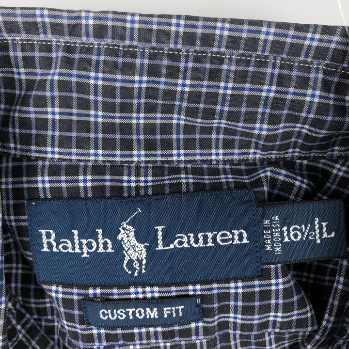Ralph Lauren CUSTOM FIT long sleeve button down check shirt, men's size L cotton black type Vintage Second Hand