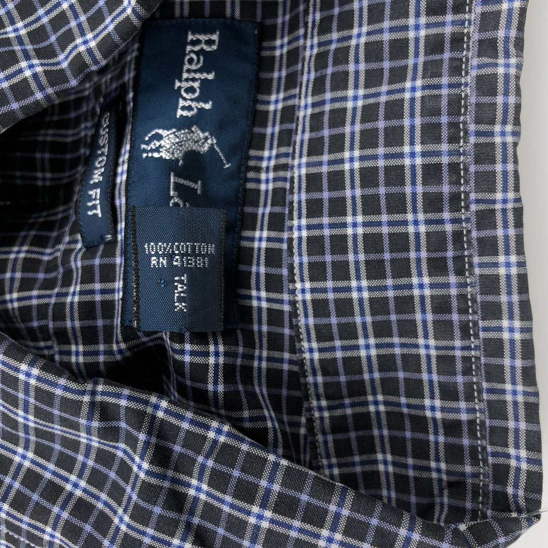 Ralph Lauren CUSTOM FIT long sleeve button down check shirt, men's size L cotton black type Vintage Second Hand