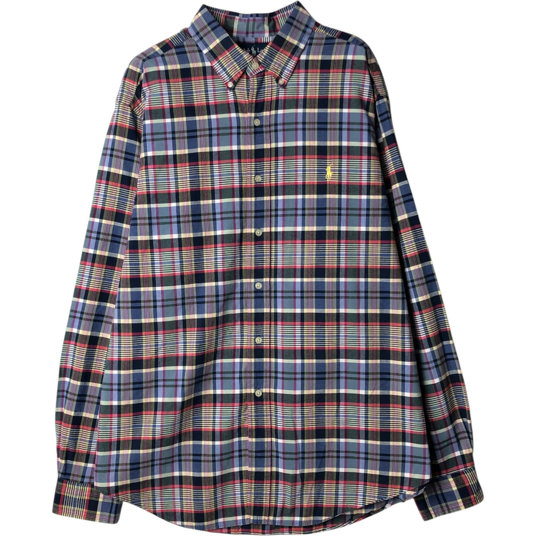 Ralph Lauren Classic Fit Long Sleeve Button Down Check Shirt Men's XL cotton Navy blue Vintage Second Hand