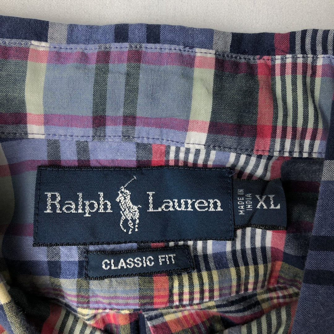 Ralph Lauren Classic Fit Long Sleeve Button Down Check Shirt Men's XL cotton Navy blue Vintage Second Hand