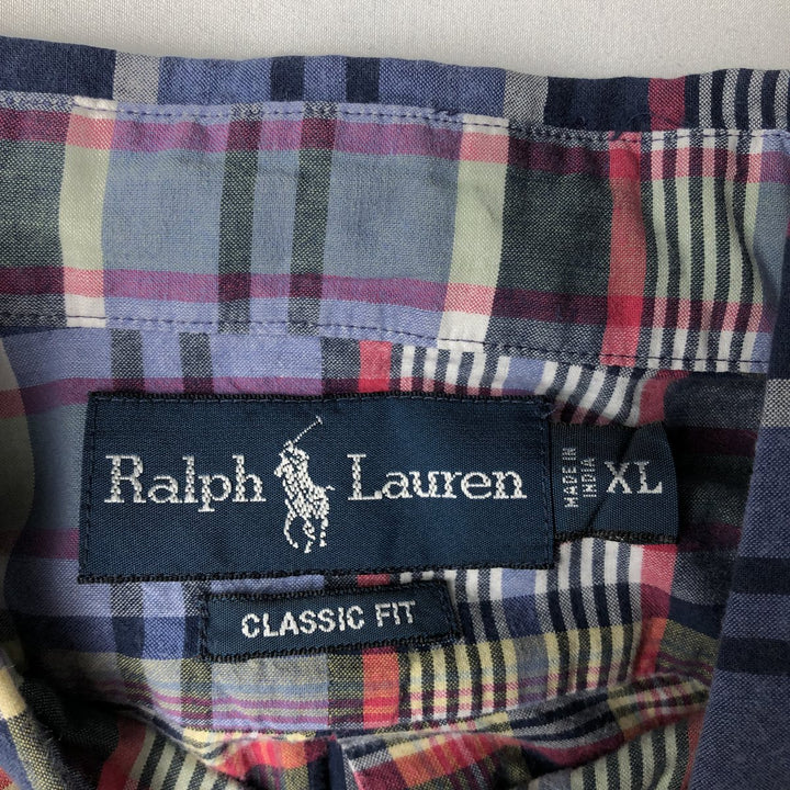 Ralph Lauren Classic Fit Long Sleeve Button Down Check Shirt Men's XL cotton Navy blue Vintage Second Hand