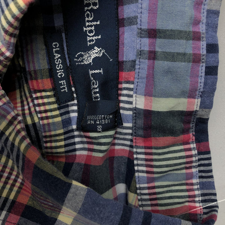 Ralph Lauren Classic Fit Long Sleeve Button Down Check Shirt Men's XL cotton Navy blue Vintage Second Hand