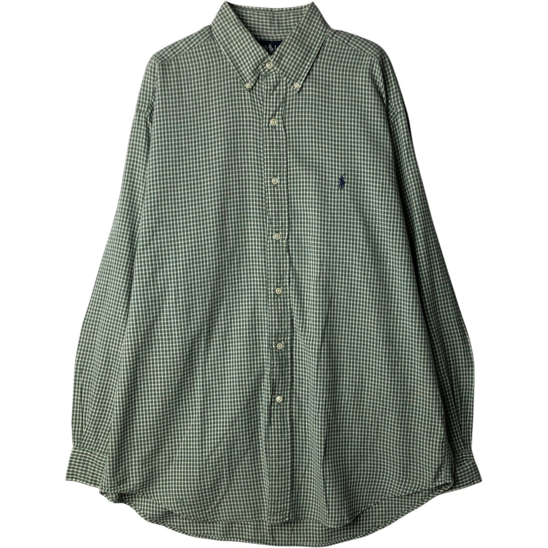 Ralph Lauren BLAKE Gingham Check Long Sleeve Button-Down Check Shirt, Men's Size L cotton Khaki type sage green Vintage Second Hand