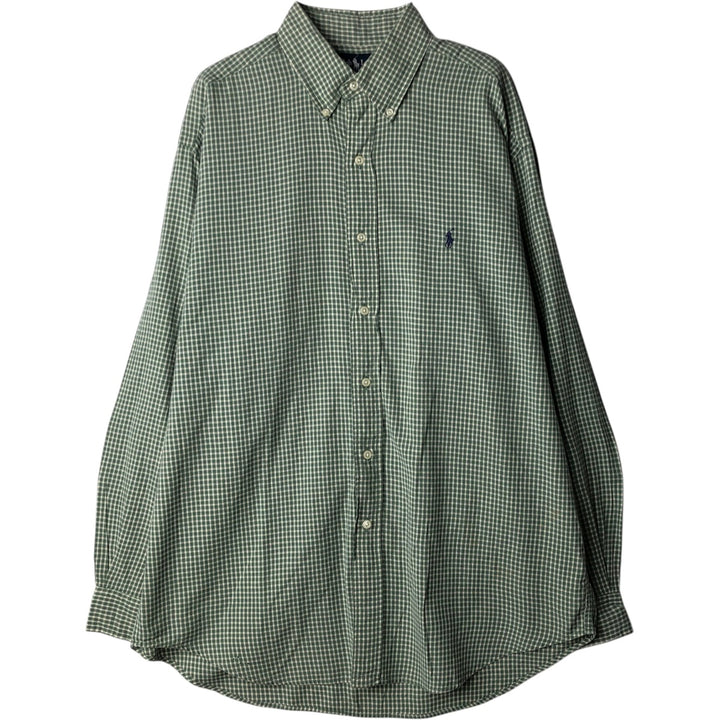 Ralph Lauren BLAKE Gingham Check Long Sleeve Button-Down Check Shirt, Men's Size L cotton Khaki type sage green Vintage Second Hand