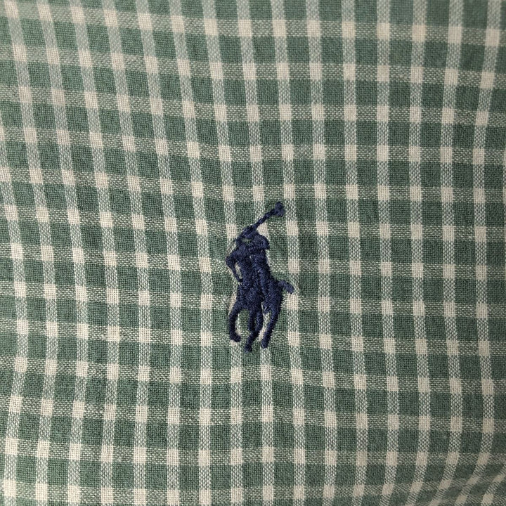 Ralph Lauren BLAKE Gingham Check Long Sleeve Button-Down Check Shirt, Men's Size L cotton Khaki type sage green Vintage Second Hand