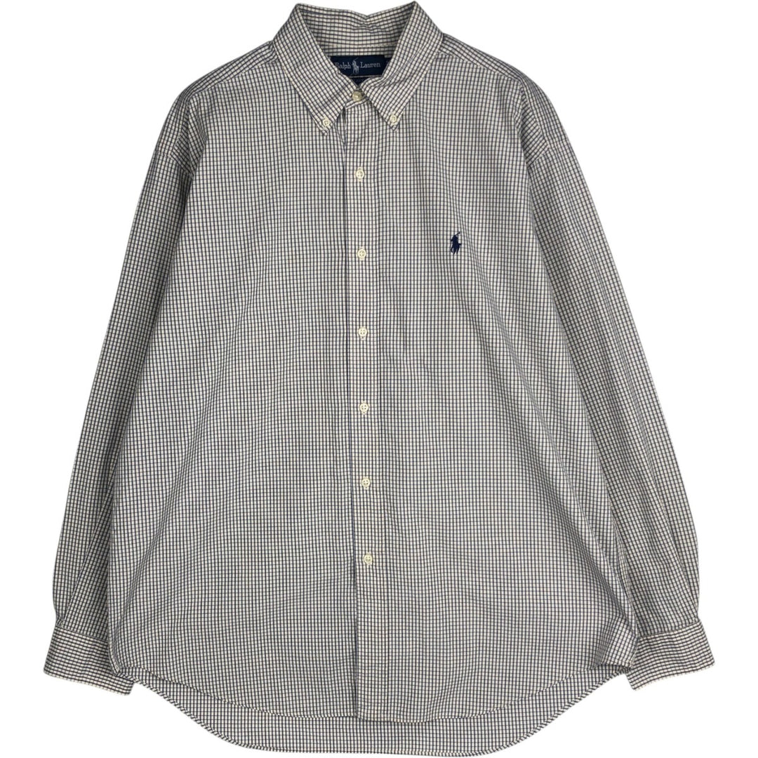 Ralph Lauren BLAKE long sleeve button down check shirt, men's size L cotton ivory Vintage Second Hand