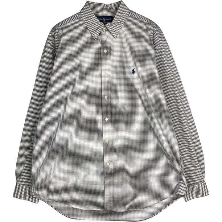 Ralph Lauren BLAKE long sleeve button down check shirt, men's size L cotton ivory Vintage Second Hand