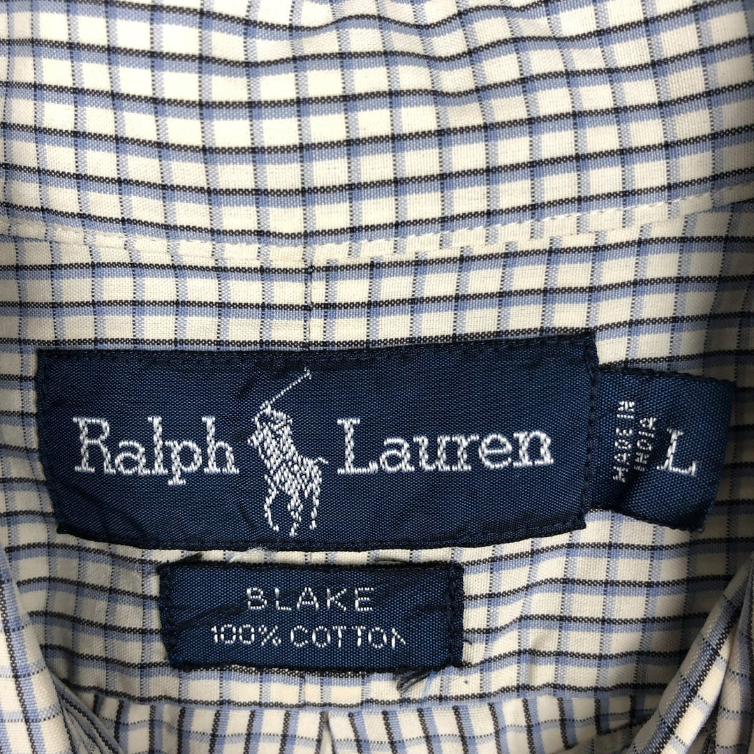 Ralph Lauren BLAKE long sleeve button down check shirt, men's size L cotton ivory Vintage Second Hand