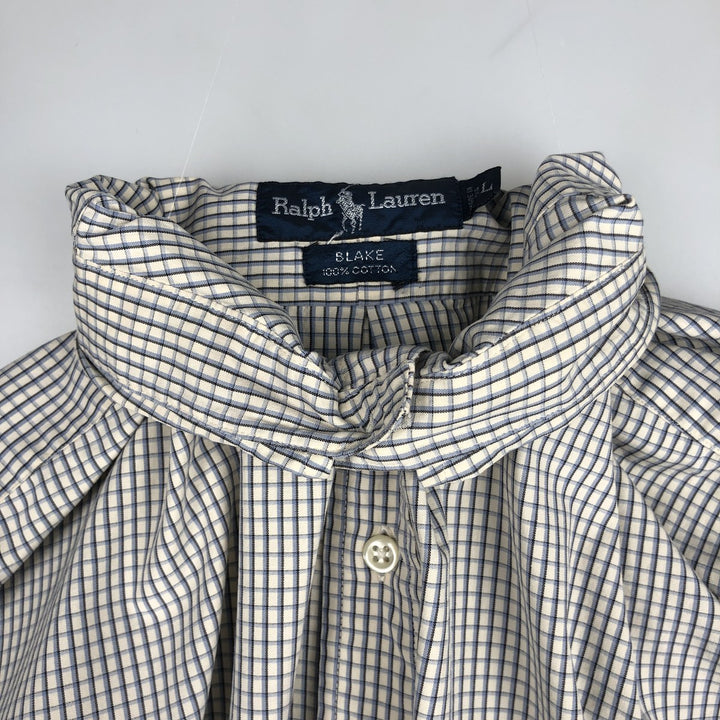 Ralph Lauren BLAKE long sleeve button down check shirt, men's size L cotton ivory Vintage Second Hand