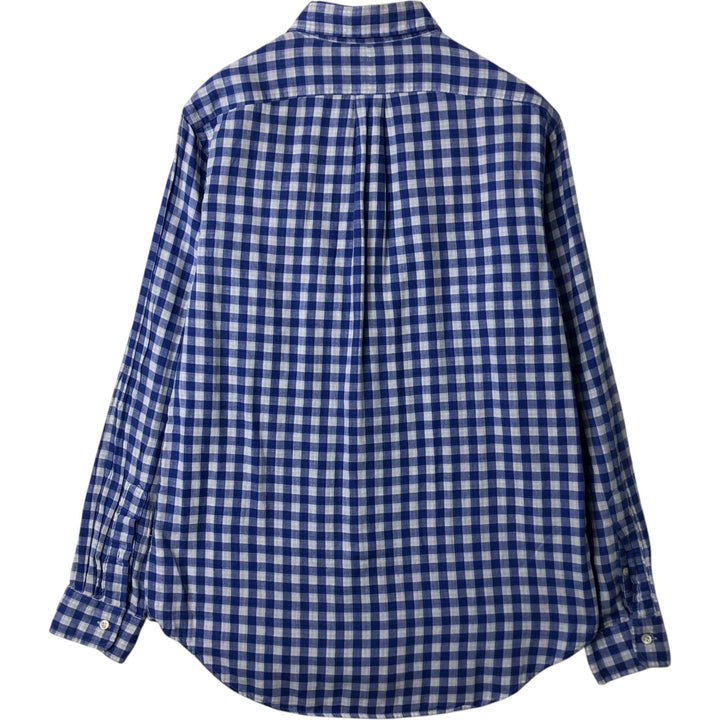 Ralph Lauren Gingham Check Long Sleeve Button-Down Check Shirt, Men's M Size cotton blue type Vintage Second Hand