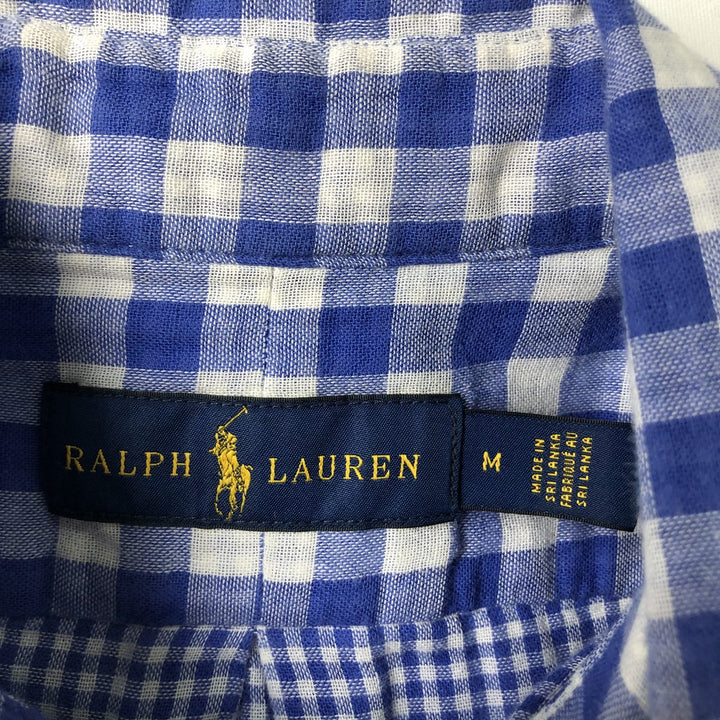 Ralph Lauren Gingham Check Long Sleeve Button-Down Check Shirt, Men's M Size cotton blue type Vintage Second Hand
