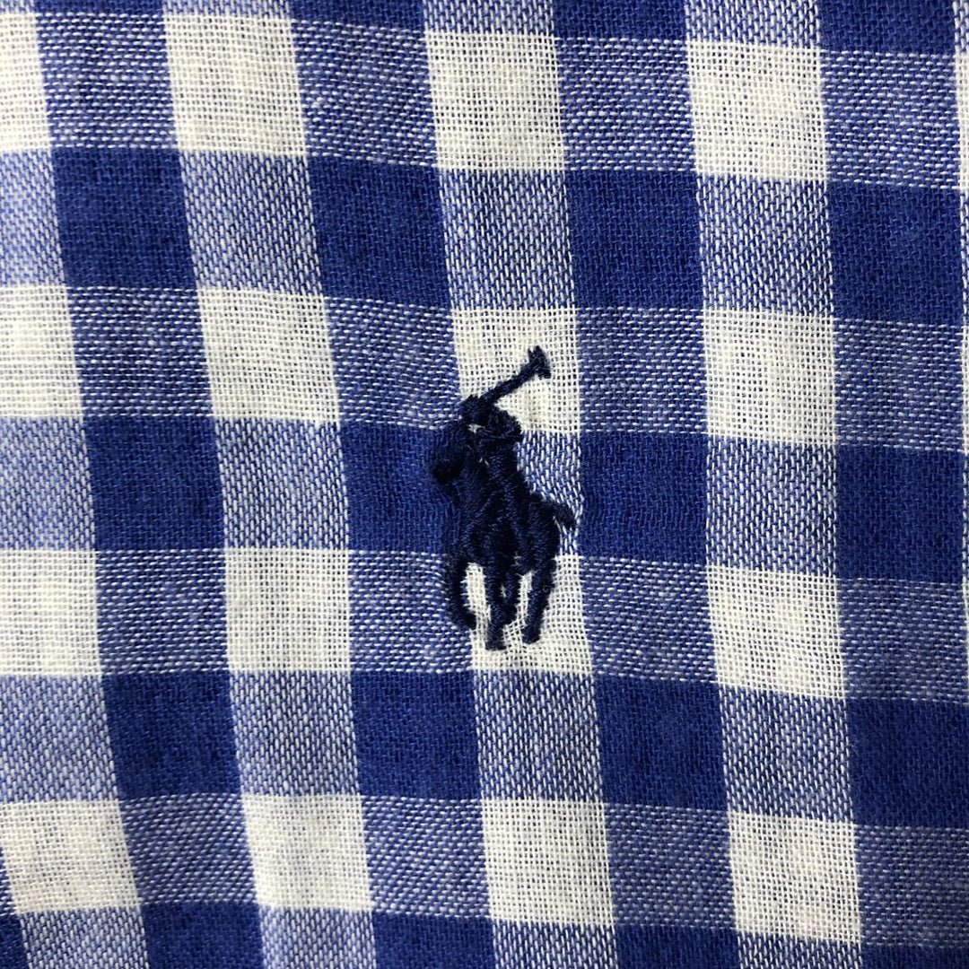 Ralph Lauren Gingham Check Long Sleeve Button-Down Check Shirt, Men's M Size cotton blue type Vintage Second Hand