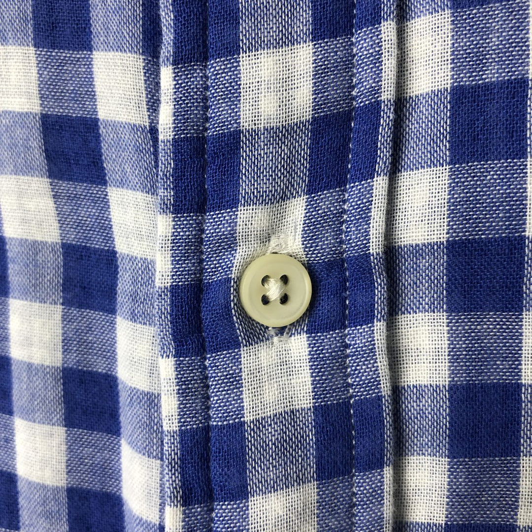 Ralph Lauren Gingham Check Long Sleeve Button-Down Check Shirt, Men's M Size cotton blue type Vintage Second Hand