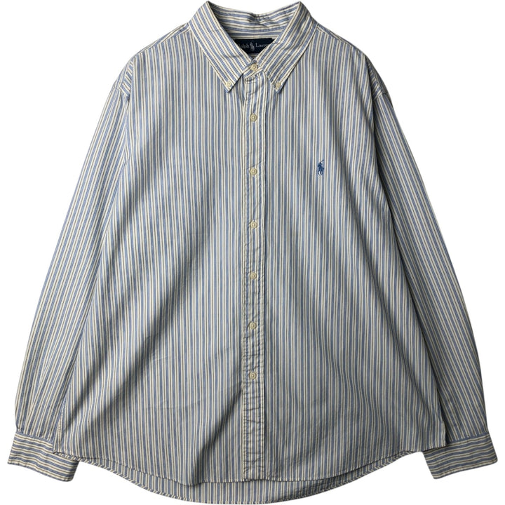 Ralph Lauren Multi-stripe Long Sleeve Button-down Striped Shirt Men's XXL cotton white type Vintage Second Hand