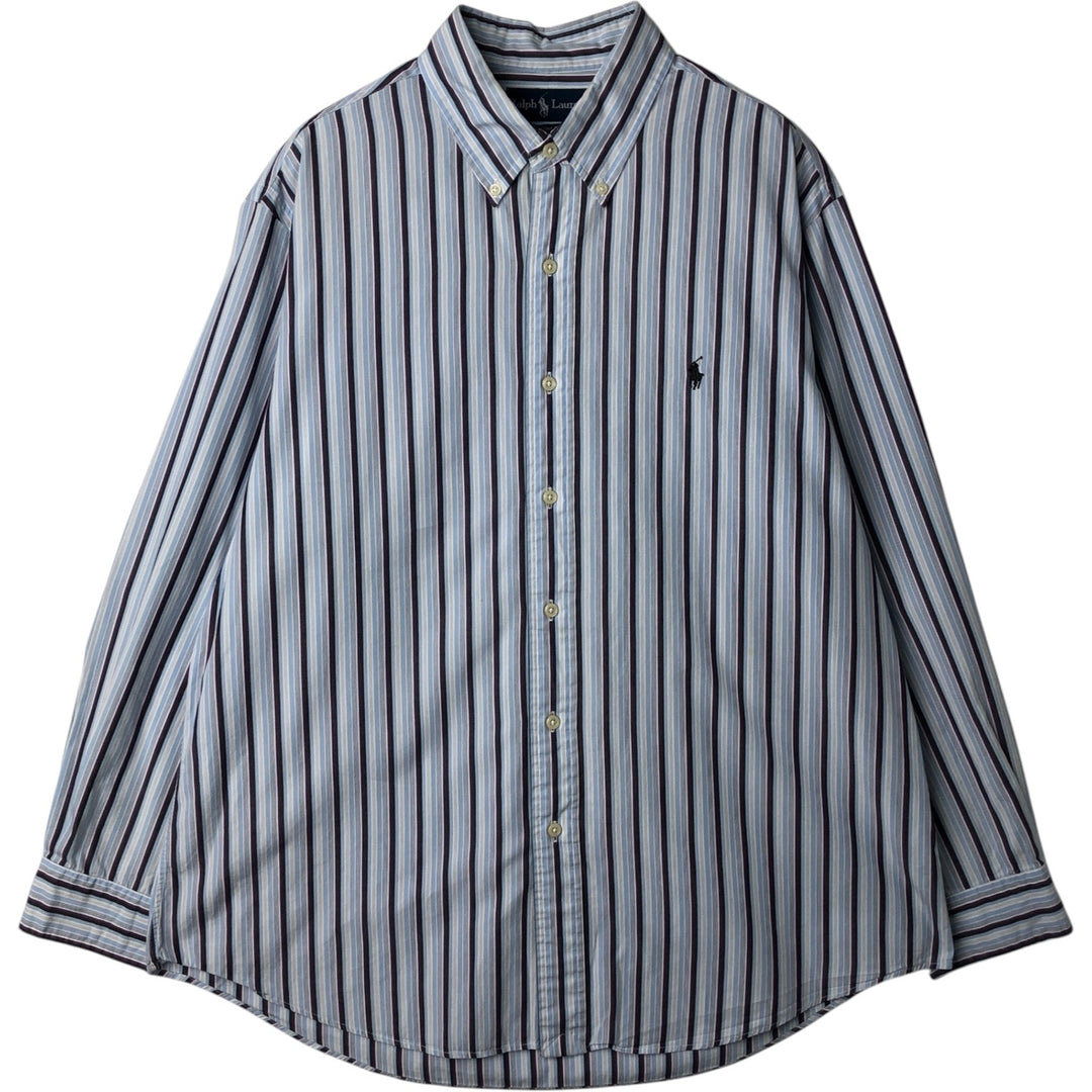 Ralph Lauren Custom Fit Multi-Stripe Long Sleeve Button-Down Striped Shirt, Men's XL cotton Blue type light blue Vintage Second Hand