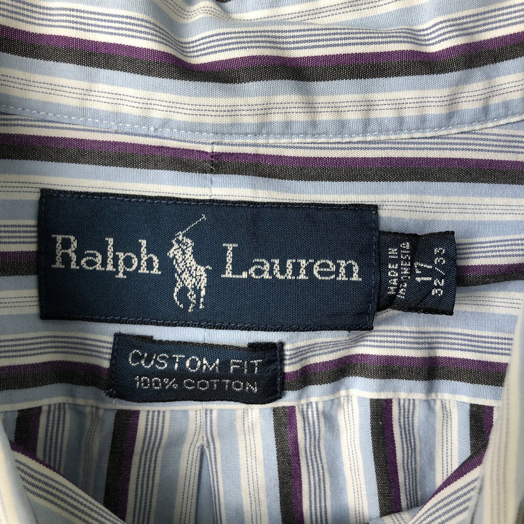 Ralph Lauren Custom Fit Multi-Stripe Long Sleeve Button-Down Striped Shirt, Men's XL cotton Blue type light blue Vintage Second Hand
