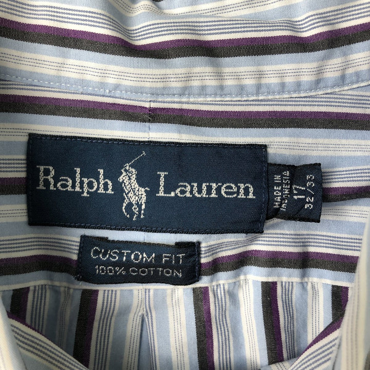 Ralph Lauren Custom Fit Multi-Stripe Long Sleeve Button-Down Striped Shirt, Men's XL cotton Blue type light blue Vintage Second Hand