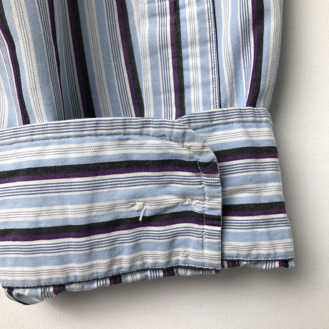 Ralph Lauren Custom Fit Multi-Stripe Long Sleeve Button-Down Striped Shirt, Men's XL cotton Blue type light blue Vintage Second Hand