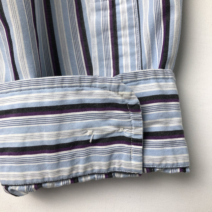 Ralph Lauren Custom Fit Multi-Stripe Long Sleeve Button-Down Striped Shirt, Men's XL cotton Blue type light blue Vintage Second Hand