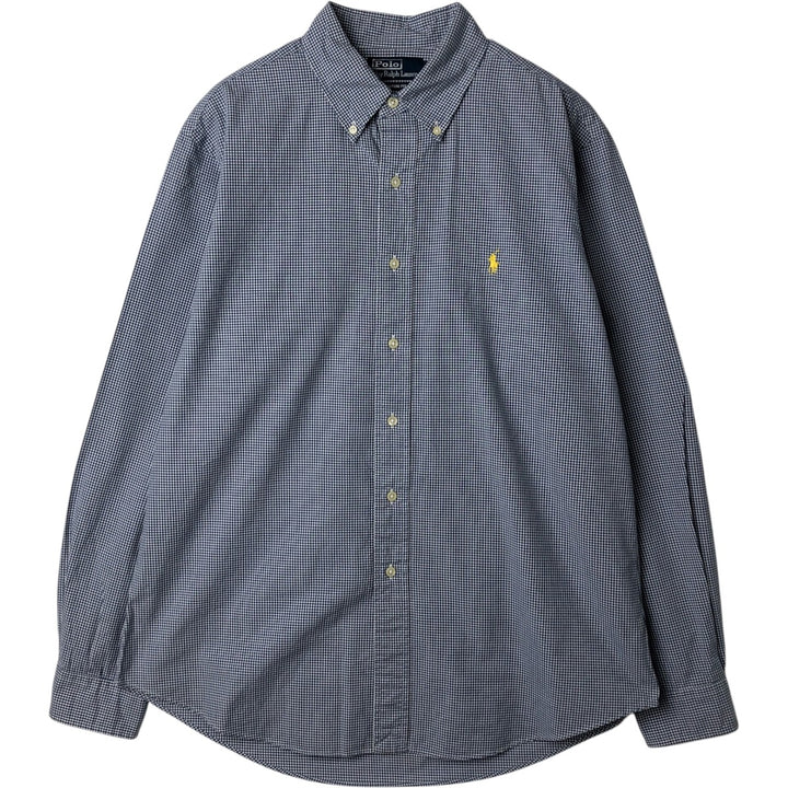 Ralph Lauren POLO by RALPH LAUREN CUSTOM FIT Gingham Check Long Sleeve Button-Down Check Shirt, Men's Size L (approx.) cotton blue type Vintage Second Hand