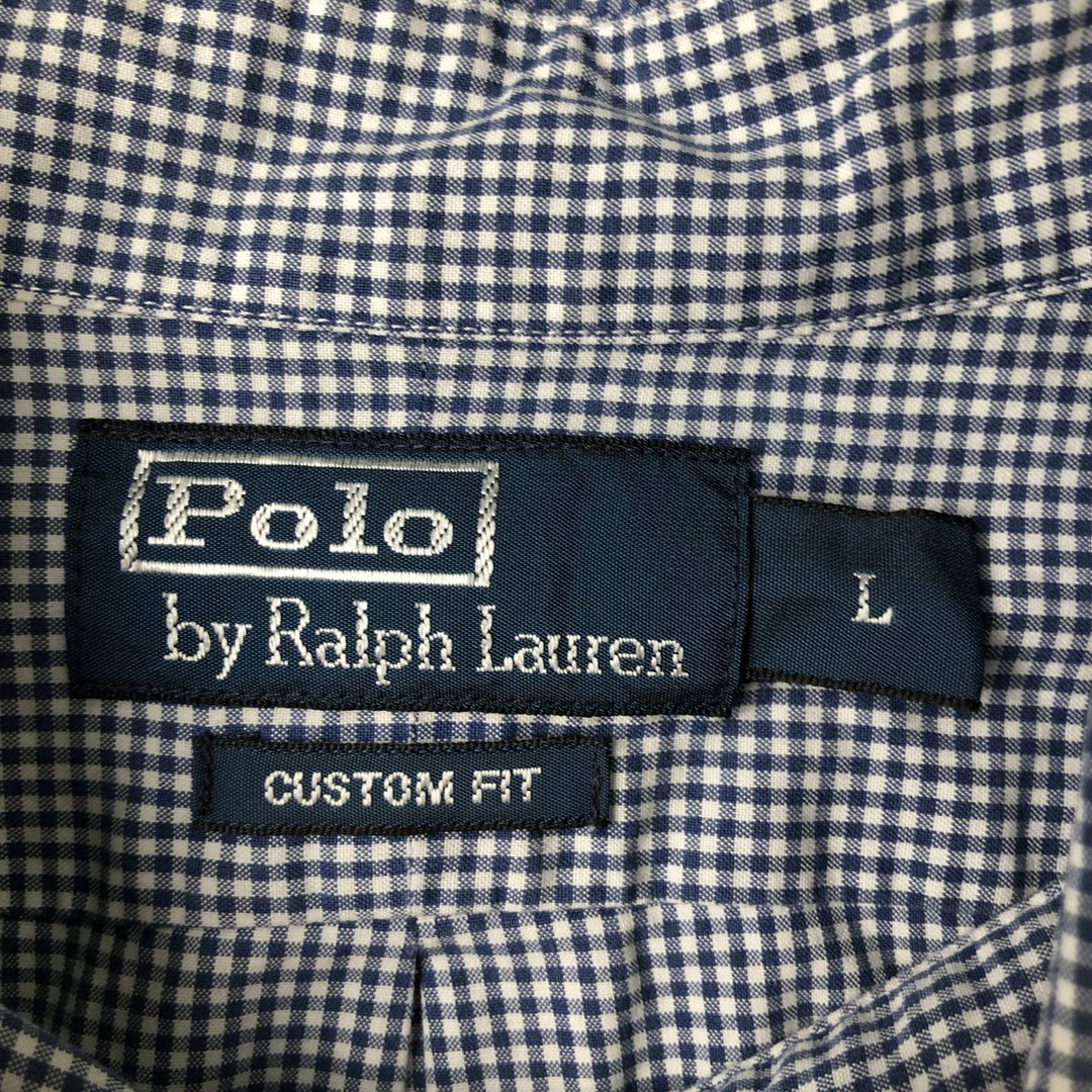 Ralph Lauren POLO by RALPH LAUREN CUSTOM FIT Gingham Check Long Sleeve Button-Down Check Shirt, Men's Size L (approx.) cotton blue type Vintage Second Hand