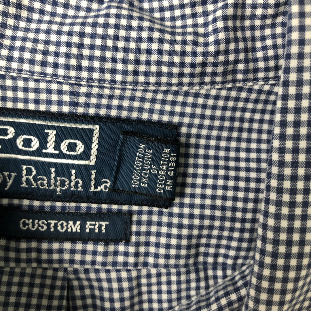 Ralph Lauren POLO by RALPH LAUREN CUSTOM FIT Gingham Check Long Sleeve Button-Down Check Shirt, Men's Size L (approx.) cotton blue type Vintage Second Hand