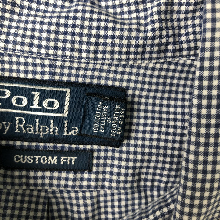 Ralph Lauren POLO by RALPH LAUREN CUSTOM FIT Gingham Check Long Sleeve Button-Down Check Shirt, Men's Size L (approx.) cotton blue type Vintage Second Hand