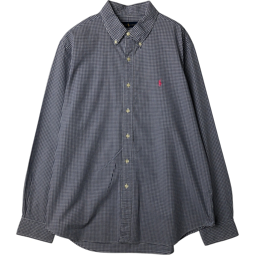 Ralph Lauren Gingham Check Long Sleeve Button-Down Check Shirt Men's XL cotton navy blue type Vintage Second Hand