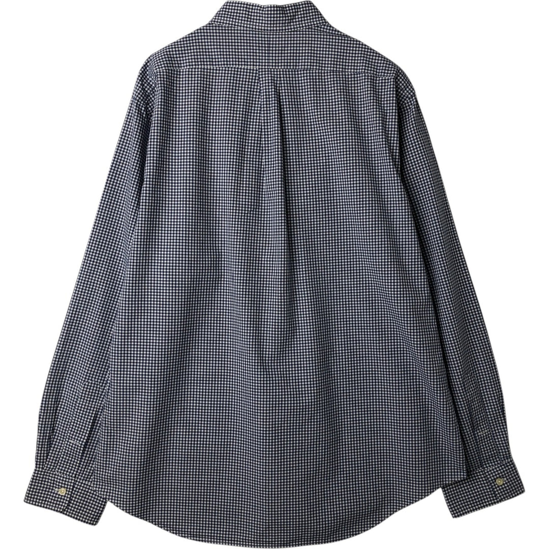 Ralph Lauren Gingham Check Long Sleeve Button-Down Check Shirt Men's XL cotton navy blue type Vintage Second Hand