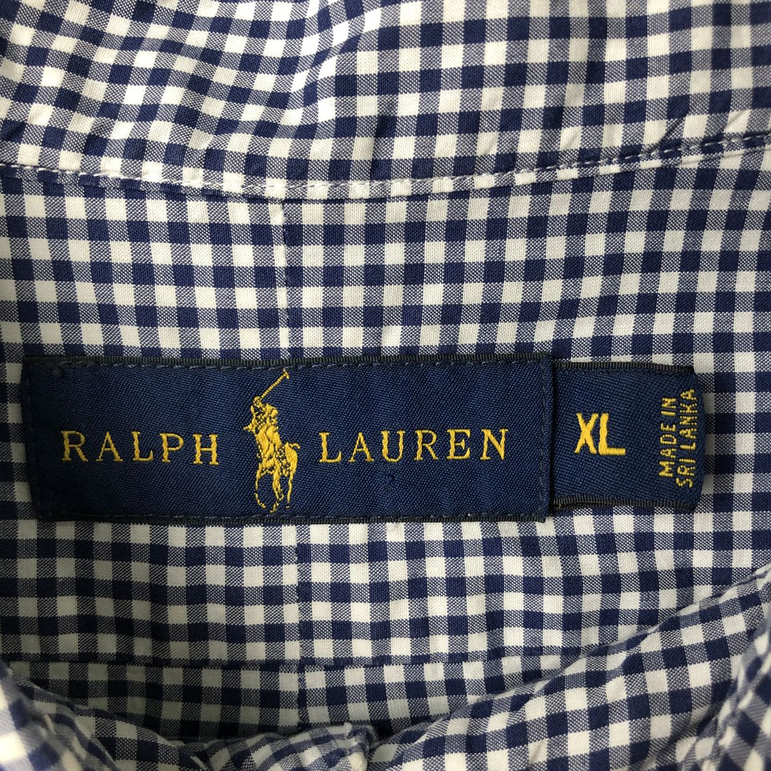 Ralph Lauren Gingham Check Long Sleeve Button-Down Check Shirt Men's XL cotton navy blue type Vintage Second Hand