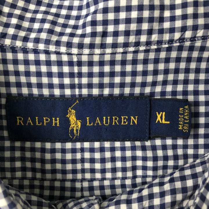 Ralph Lauren Gingham Check Long Sleeve Button-Down Check Shirt Men's XL cotton navy blue type Vintage Second Hand