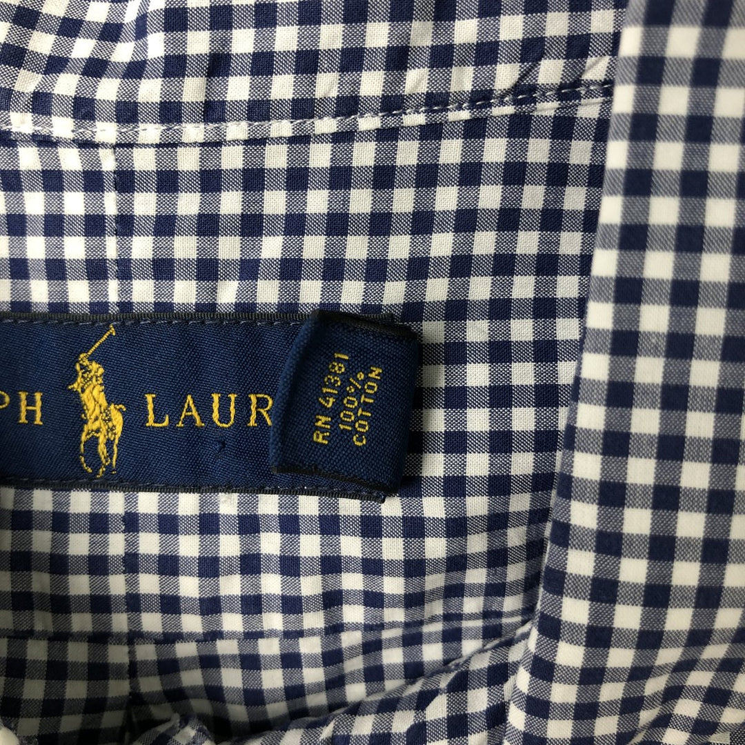 Ralph Lauren Gingham Check Long Sleeve Button-Down Check Shirt Men's XL cotton navy blue type Vintage Second Hand