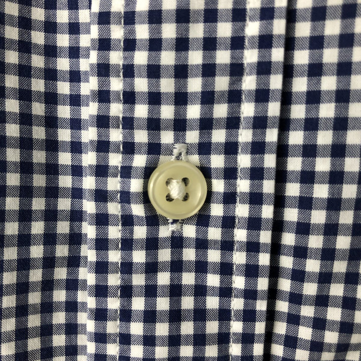 Ralph Lauren Gingham Check Long Sleeve Button-Down Check Shirt Men's XL cotton navy blue type Vintage Second Hand