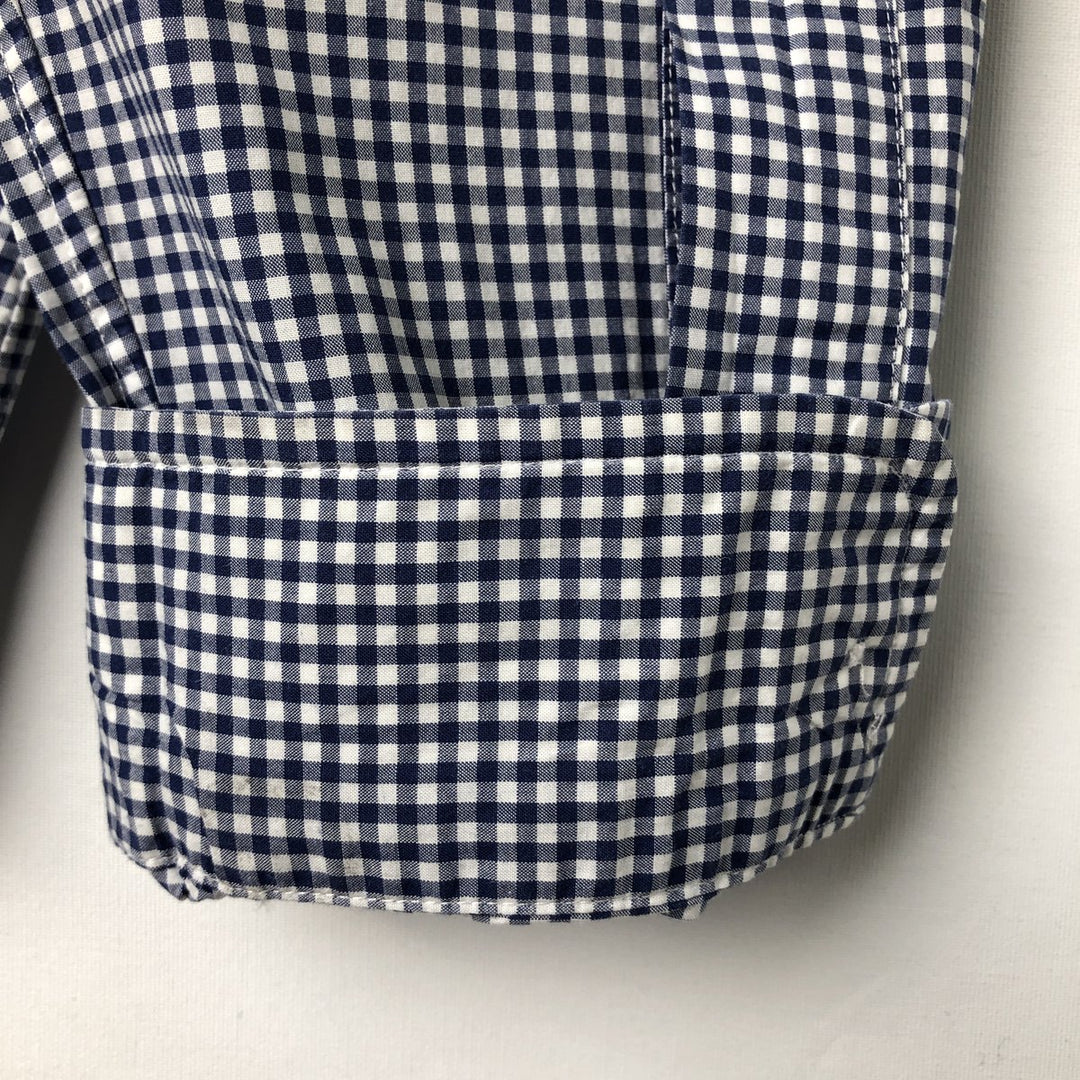 Ralph Lauren Gingham Check Long Sleeve Button-Down Check Shirt Men's XL cotton navy blue type Vintage Second Hand