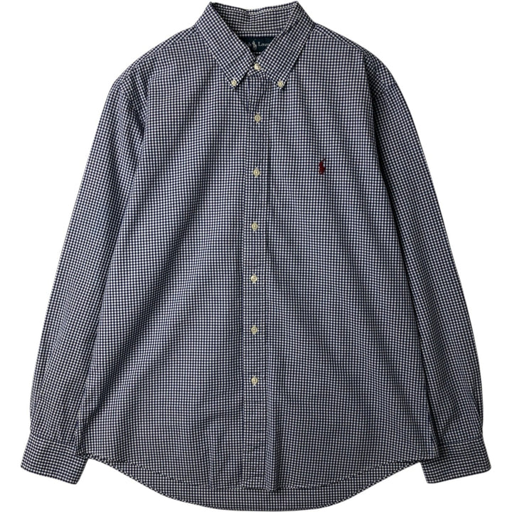 Ralph Lauren CUSTOM FIT Gingham Check Long Sleeve Button Down Check Shirt Men's L size cotton blue type Vintage Second Hand