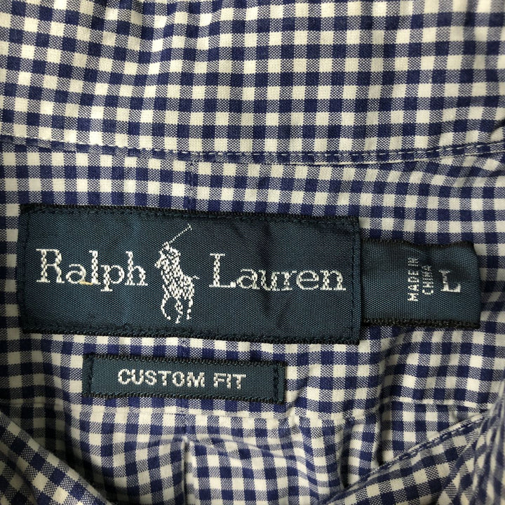 Ralph Lauren CUSTOM FIT Gingham Check Long Sleeve Button Down Check Shirt Men's L size cotton blue type Vintage Second Hand