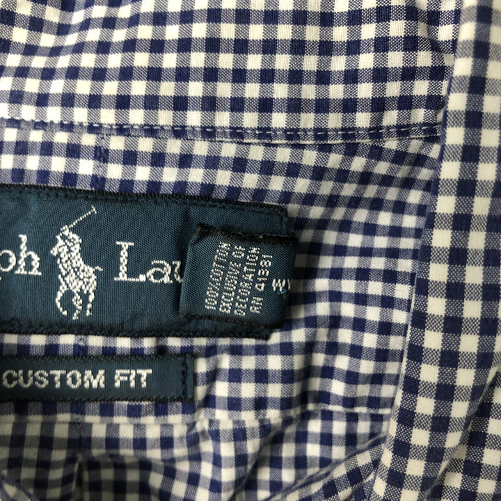 Ralph Lauren CUSTOM FIT Gingham Check Long Sleeve Button Down Check Shirt Men's L size cotton blue type Vintage Second Hand