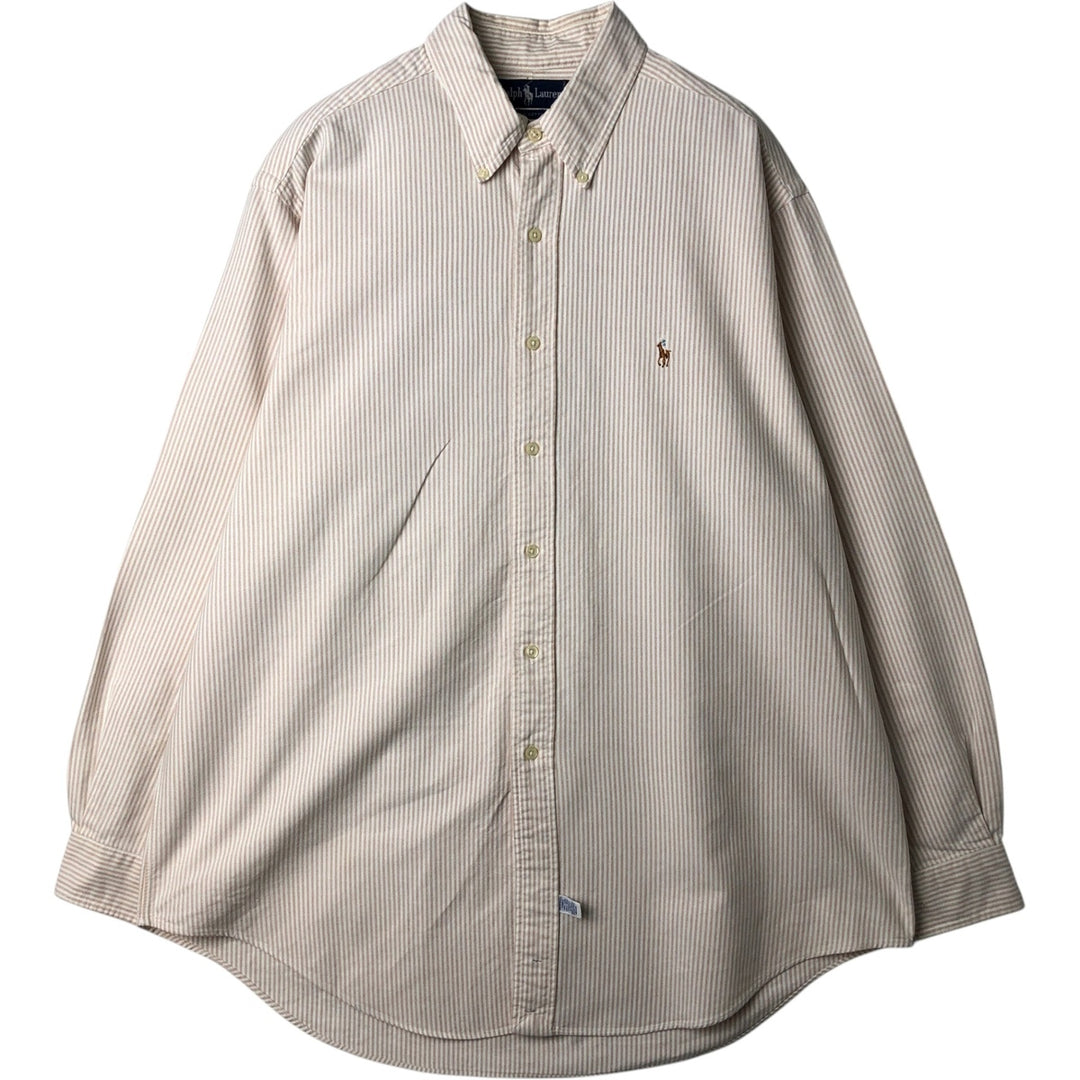 Ralph Lauren long sleeve button down striped shirt, men's XL size cotton white type Vintage Second Hand