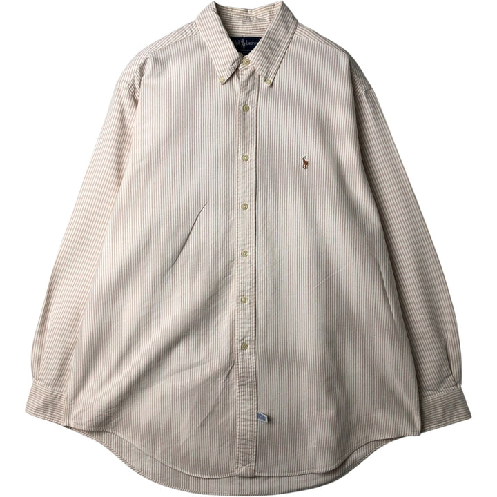 Ralph Lauren long sleeve button down striped shirt, men's XL size cotton white type Vintage Second Hand