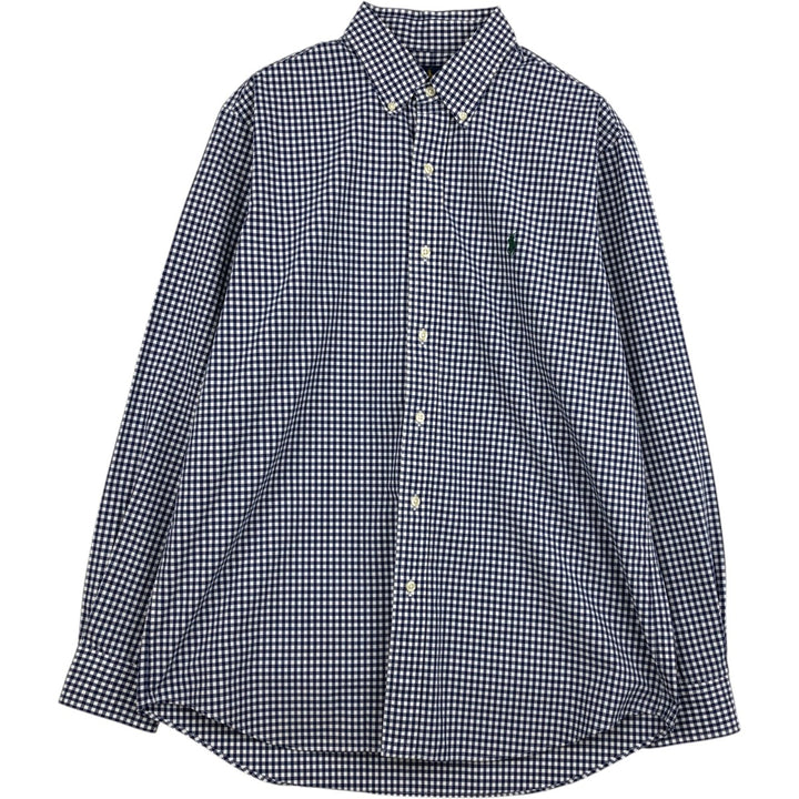 Ralph Lauren Classic Fit Gingham Check Long Sleeve Button Down Check Shirt Men's Size L cotton navy blue type Vintage Second Hand