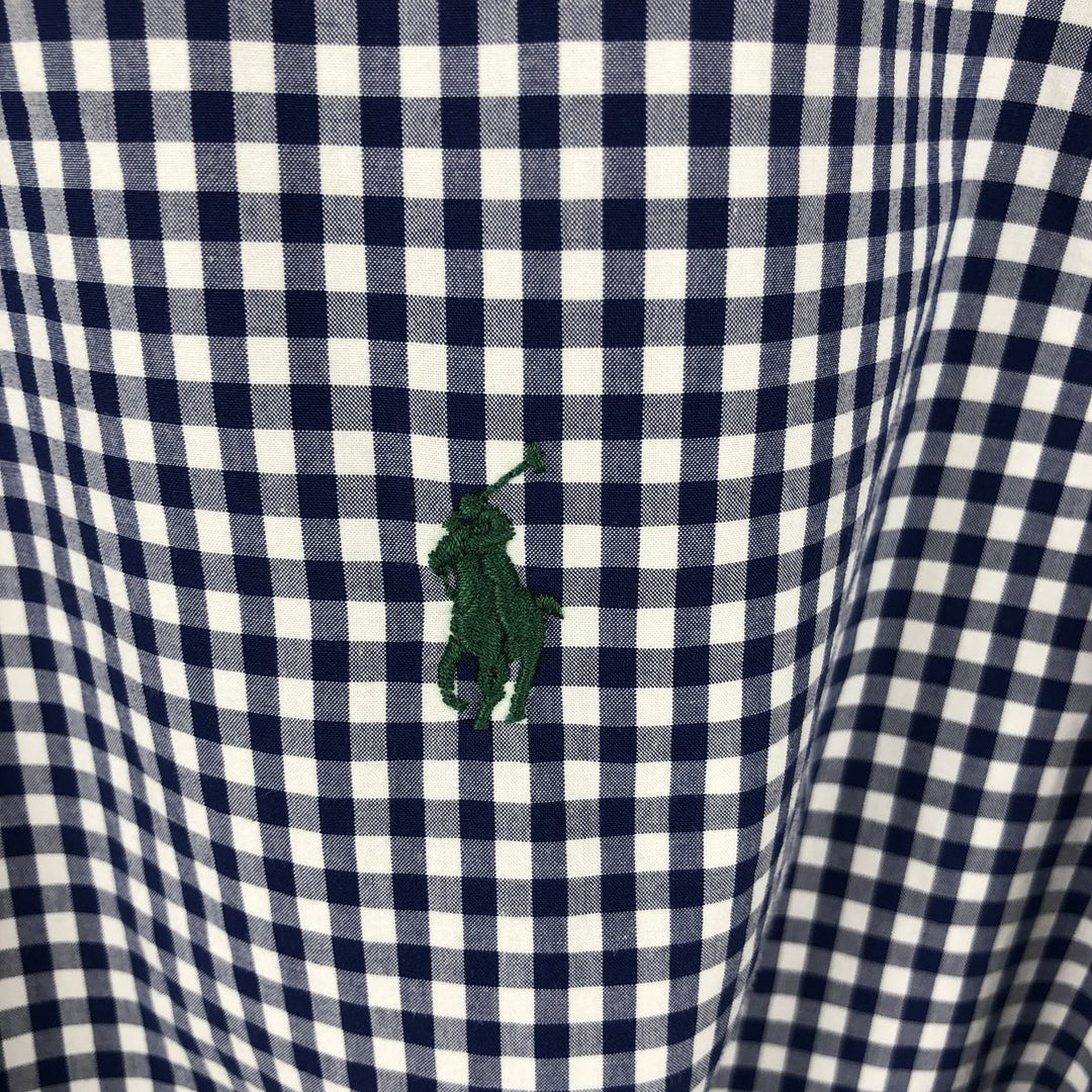 Ralph Lauren Classic Fit Gingham Check Long Sleeve Button Down Check Shirt Men's Size L cotton navy blue type Vintage Second Hand