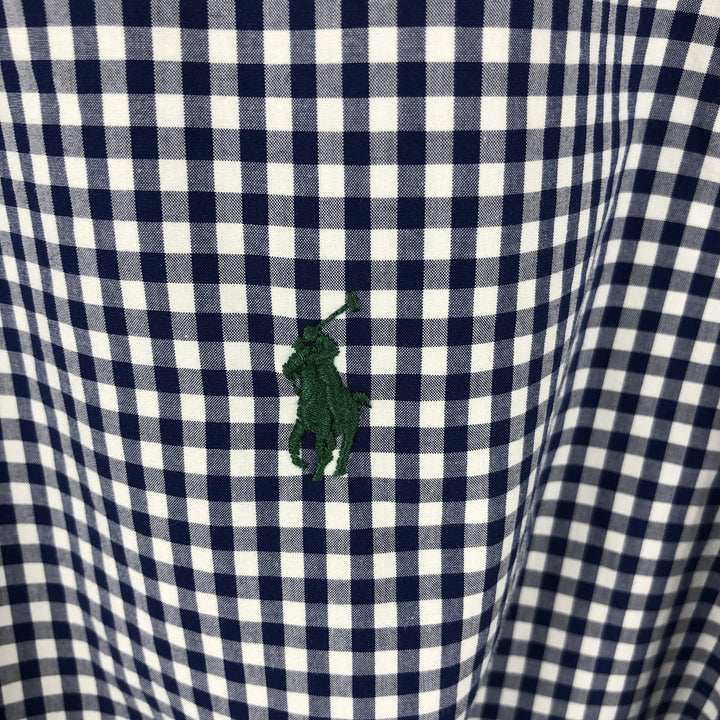 Ralph Lauren Classic Fit Gingham Check Long Sleeve Button Down Check Shirt Men's Size L cotton navy blue type Vintage Second Hand