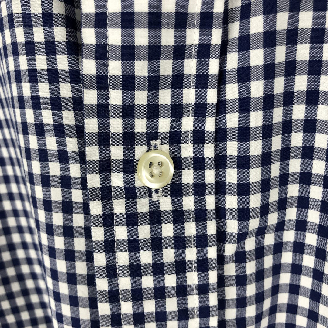 Ralph Lauren Classic Fit Gingham Check Long Sleeve Button Down Check Shirt Men's Size L cotton navy blue type Vintage Second Hand