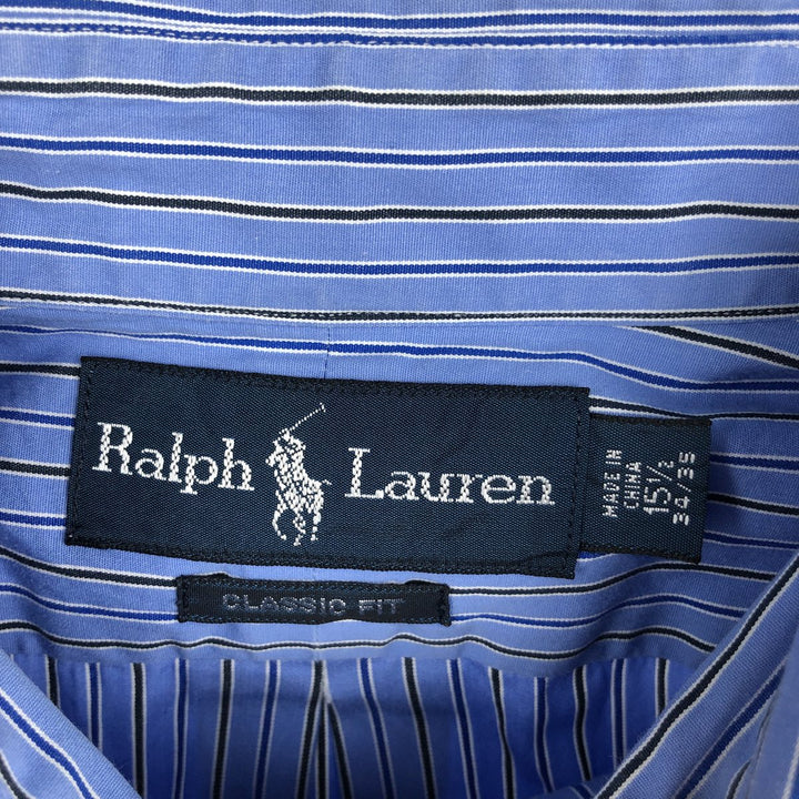 Ralph Lauren Classic Fit Long Sleeve Button Down Striped Shirt, Men's Size L cotton Blue type light blue Vintage Second Hand