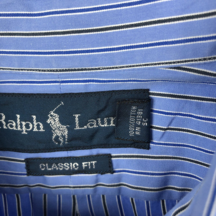Ralph Lauren Classic Fit Long Sleeve Button Down Striped Shirt, Men's Size L cotton Blue type light blue Vintage Second Hand