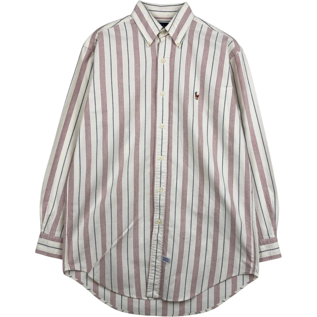 Ralph Lauren YARMOUTH Long Sleeve Button-Down Striped Shirt, Men's M Size cotton pale white type Vintage Second Hand