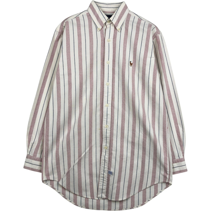 Ralph Lauren YARMOUTH Long Sleeve Button-Down Striped Shirt, Men's M Size cotton pale white type Vintage Second Hand