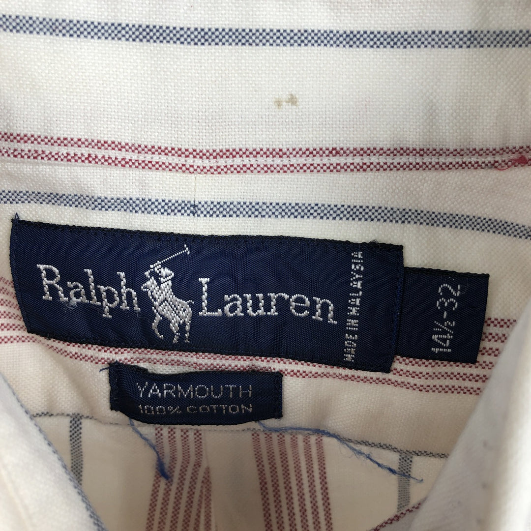Ralph Lauren YARMOUTH Long Sleeve Button-Down Striped Shirt, Men's M Size cotton pale white type Vintage Second Hand