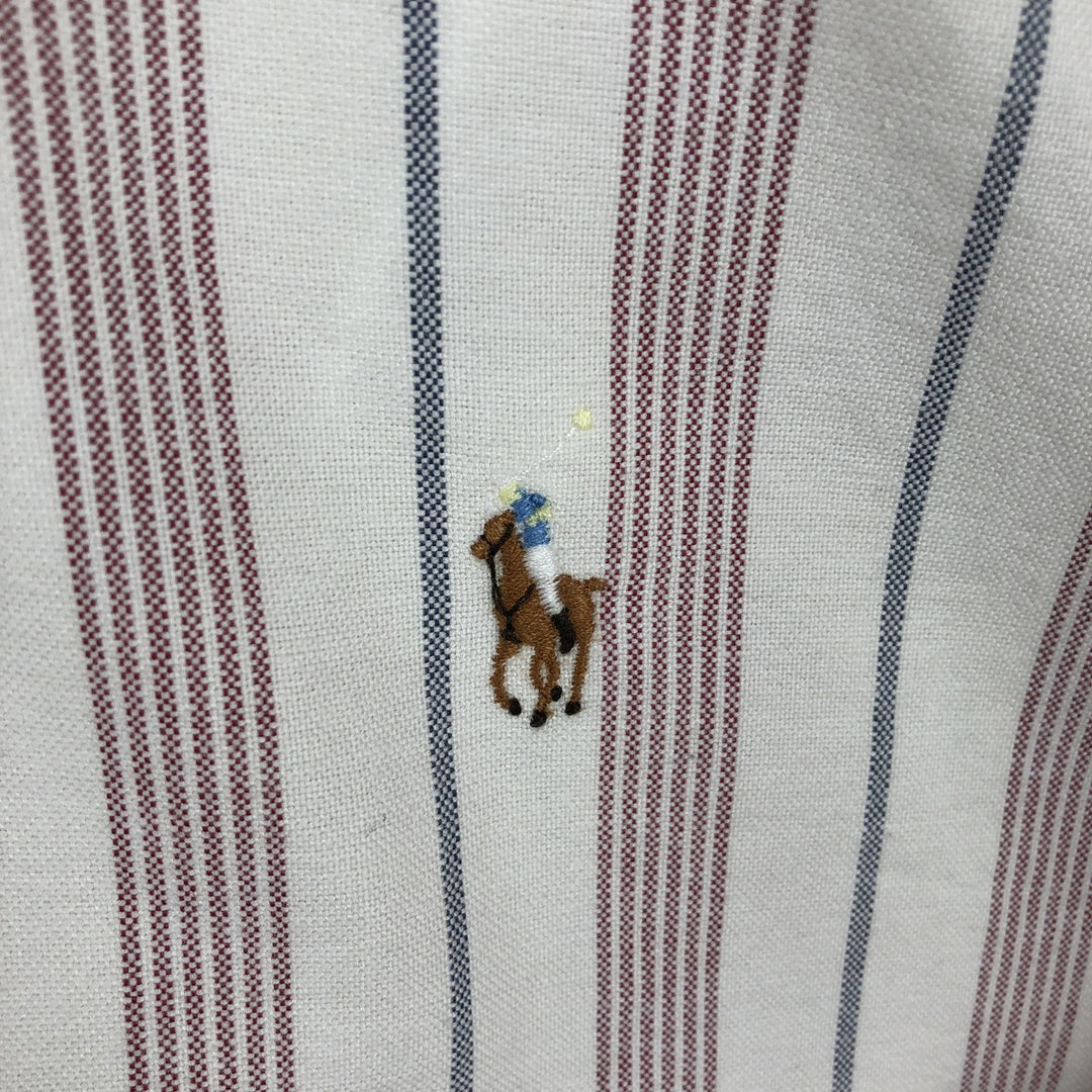 Ralph Lauren YARMOUTH Long Sleeve Button-Down Striped Shirt, Men's M Size cotton pale white type Vintage Second Hand